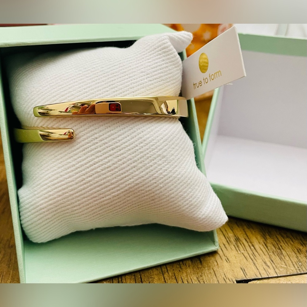 NEW TRUE TO FORM 14kt Gold Plated Flat Bar Open Hinge Bracelet